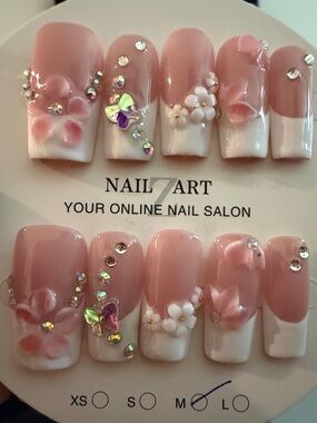 Pink 3D Floral handmade acrylic Press-On Nail Set